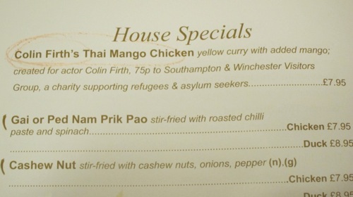Colin Firth's Thai mango chicken, Jewry Street, Winchester