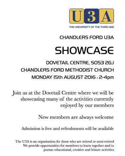 U3A showcase poster 2016 Chandler's Ford