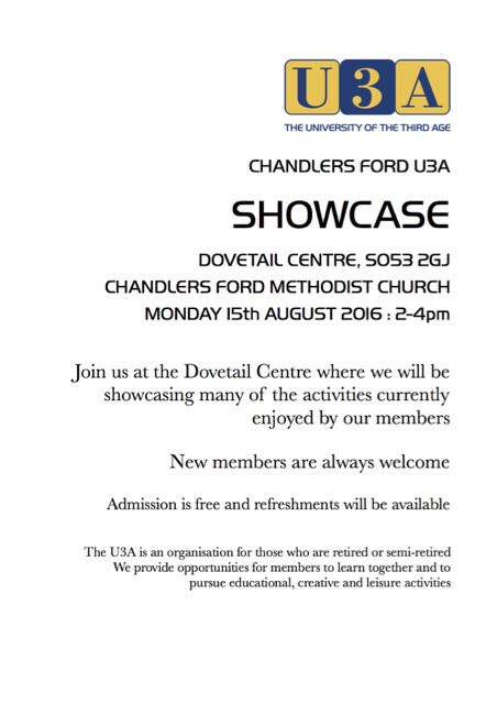 U3A showcase poster 2016 Chandler's Ford