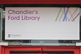 Sign of the Chandler's Ford Library.