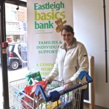 Hazel Bateman delivering donations to Eastleigh Basics Bank.