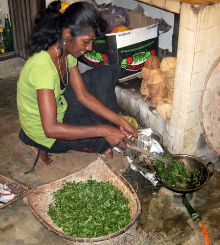 Preparing vegetables in Sri Lanka.