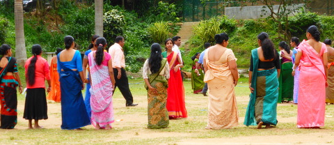Mothers in their saris line up for the parents' race.