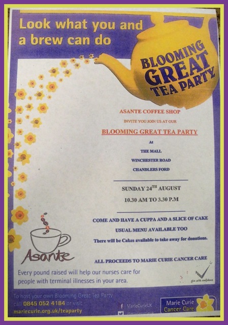 Asante fundraising for Marie Curie Cancer Care on 24th August (Sunday).