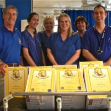 Eastleigh Lions issue bravery certificates to hospital children.