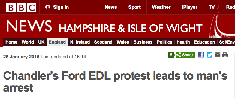 BBC: Protest in Chandler's Ford has led to arrest.