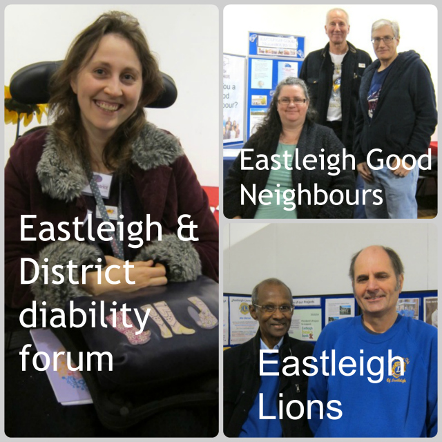 Rachel from Eastleigh & District disability forum; Eastleigh Good Neighbours: Tracy, John Hinxman, David. Eastleigh Lions: Devan Kandiah (left) and Cliff Paffett.
