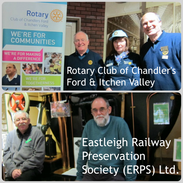 Rotary Club: Mike Scrivener (left), Elizabeth Hill,  Ian Phillips. Eastleigh Railway Preservation Society: Derek Doling (left), Neil Kearns.