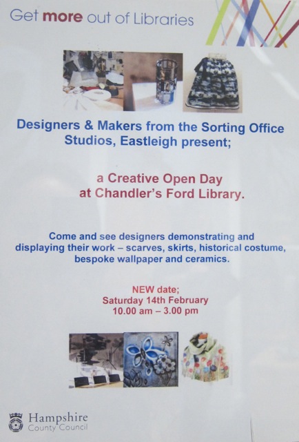 The Sorting Office Creative Open Day 14th Feb 15 at Chandler's Ford Library.