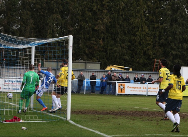 Deon Burton taps in his first goal for Eastleigh.