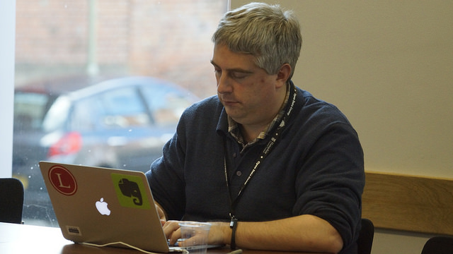 Adam Tinworth: amazing blogger - speed, accuracy, dedication. Open Data Camp Winchester 21 Feb 2015. Image by <a href="https://www.flickr.com/photos/sashataylor/with/15987877744/">Sasha Taylor</a> via Flickr.