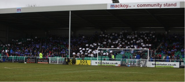 The new community stand was filling up before kick off as Eastleigh set a record attendance of 4126. Eastleigh 4 Macclesfield Town 0; 12:45 Saturday February 28th 2015.