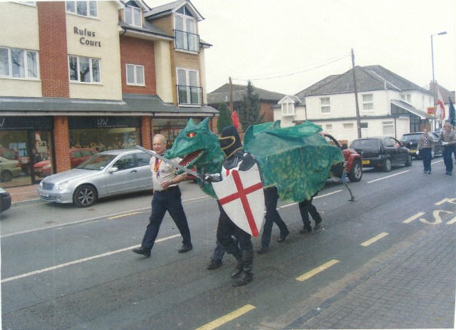 St. George's Day parade: Winchester Road, Chandler's Ford.