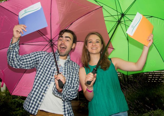 Sunshine celebrations despite the rain. Ollie Yeats-Brown and Beth Cooper at Barton Peveril. Image: Andy Brooks