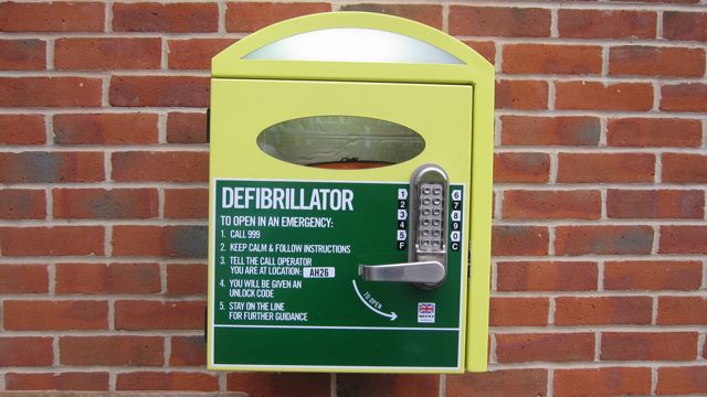 Dial 999 first to gain access to the defibrillator.