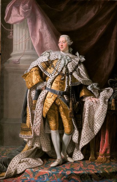 King George III in coronation robes. Allan Ramsay [Public domain], via Wikimedia Commons.