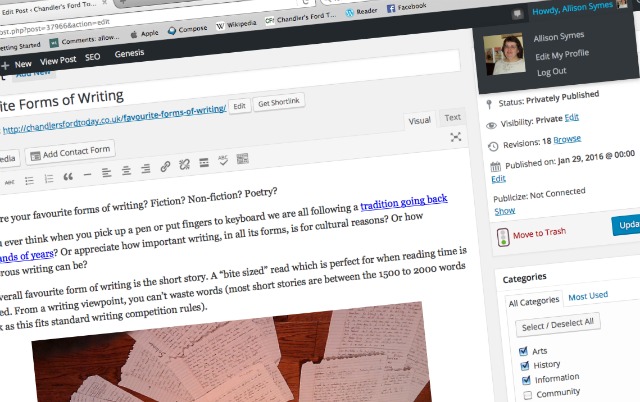Blogging on Chandler's Ford Today - WordPress dashboard.