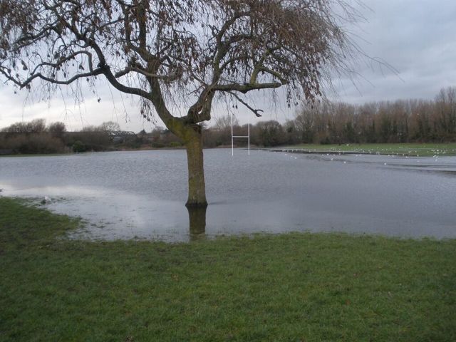 Flooded playing fields in the winter of 2014 – water polo anyone?