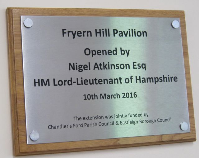 New plaque: official opening of the Fryern Pavilion extension.