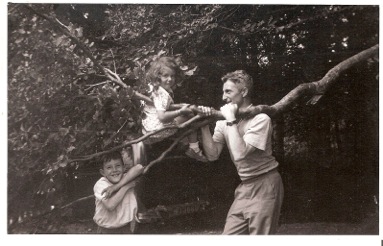 Gran's brother, Norris, entertains Barry and Jane at Farley Mount during the 1930s. The tree is still there - but it's lost the swinging bough