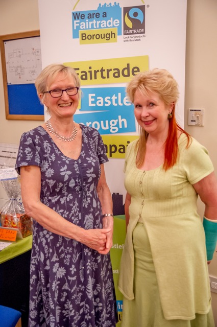 Tricia Urquhart (left) and Heather Dibb. Fairtrade Fashion Show at St Martin in the Wood Church, May 2017. Image credit: Debbie Pearce.