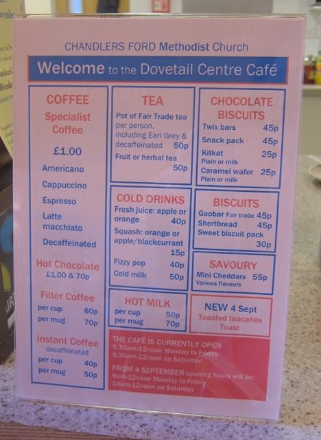 Dovetail Centre Cafe price list