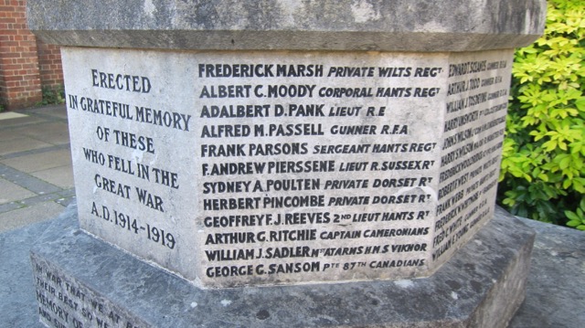 Names on the Chandler's Ford War Memorial