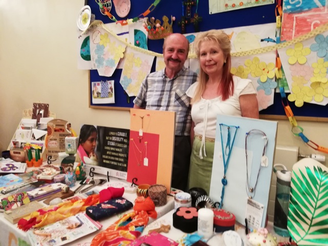 Heather and Bob Dibb - selling in aid of the Leprosy Mission.