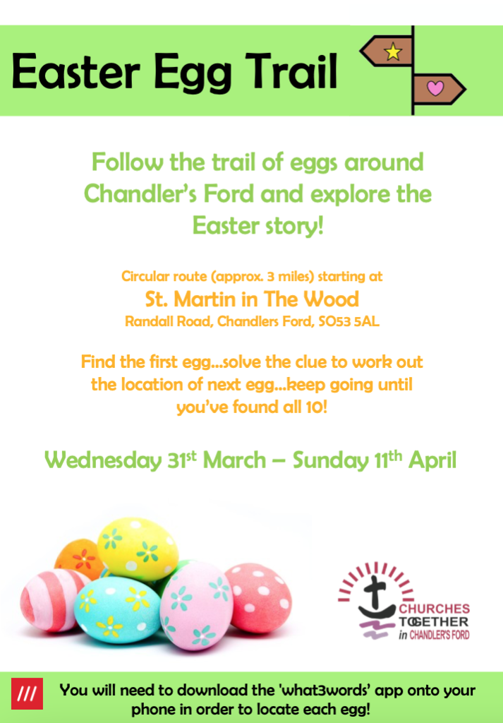Easter Egg Trail in Chandler's Ford, from 31.03.21 to 11.04.2021.
