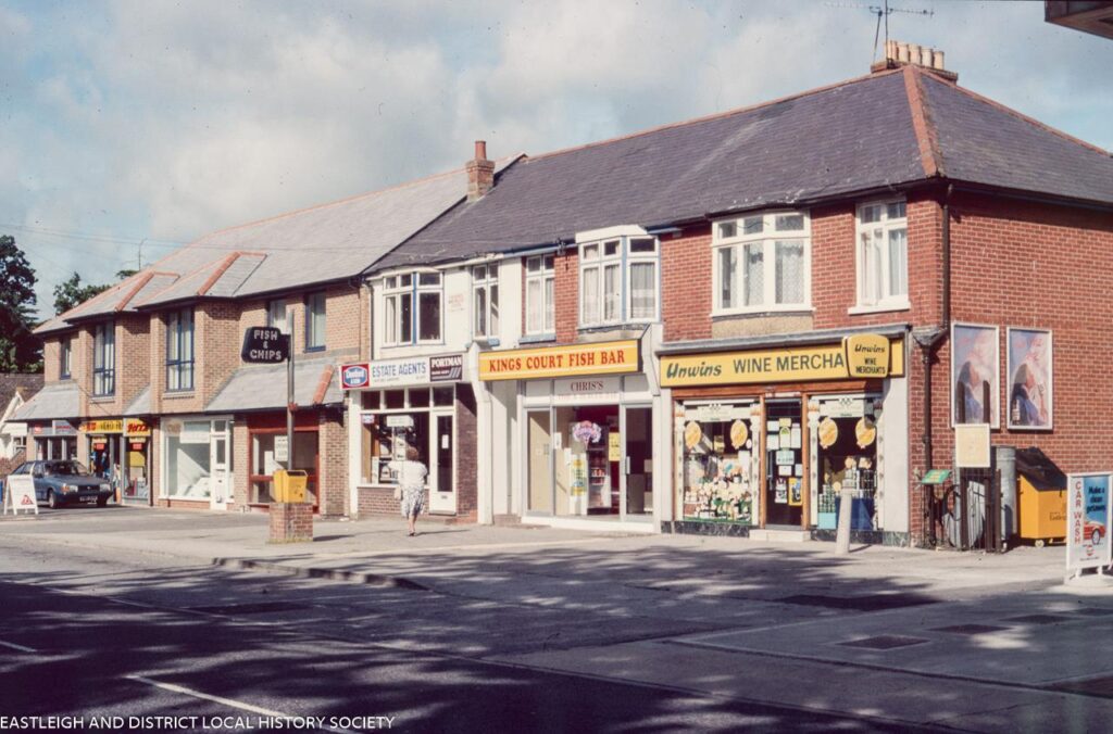 Fryern Hill shops, Chandler's Ford, Autumn 1988. Image via Eastleigh and District Local History Society.