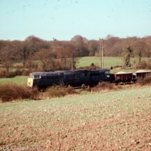 Stone train, Chandler's Ford, pre-Millers Dale, April 1976 (for rail enthusiasts, the loco is D1058 Western Nobleman). Image via Eastleigh and District Local History Society.