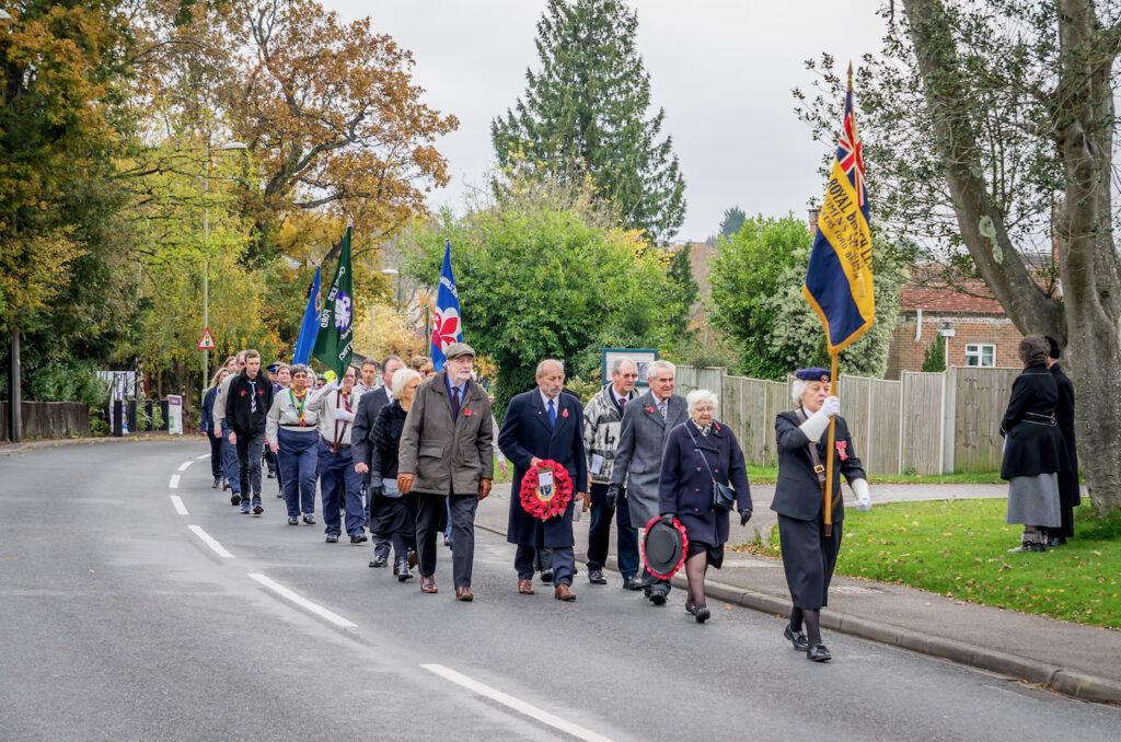 Chandler’s Ford War Memorial. Remembrance Sunday 2021, Chandler’s Ford, Eastleigh. Image credit: Debbie Pearce Photography.