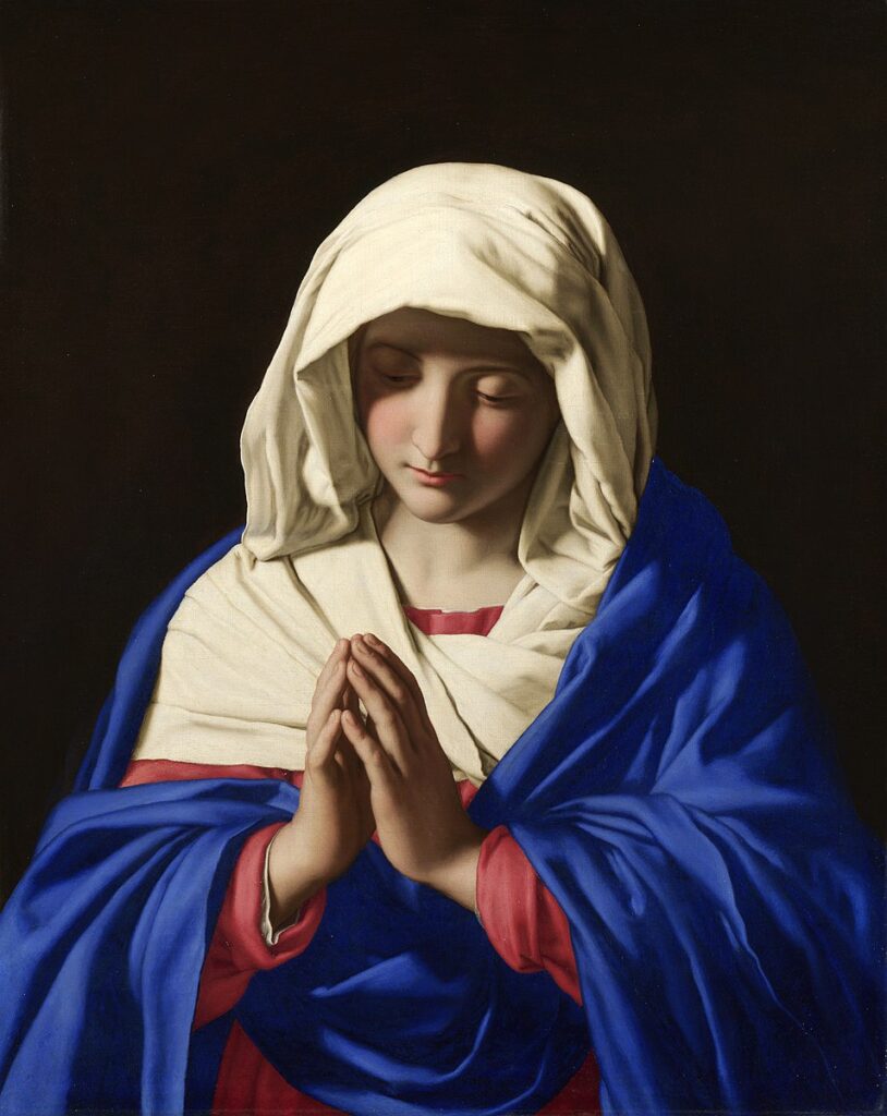 The Virgin in Prayer. Artist: Sassoferrato. © The National Gallery, London. Via Wikimedia.